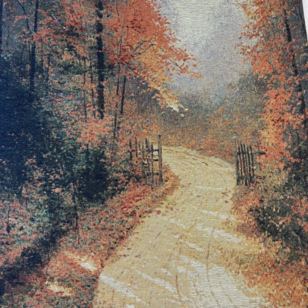 Thomas Kinkade Autumn Lane Woven Tapestry Wall Hanging 26x40